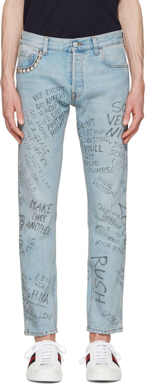 gucci with scribbled writing|Men's Scribbled Writing Print Punk Denim Pants' .